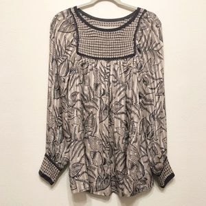 BCBGMaxAzria 100% Silk Leaf Print Blouse - Small